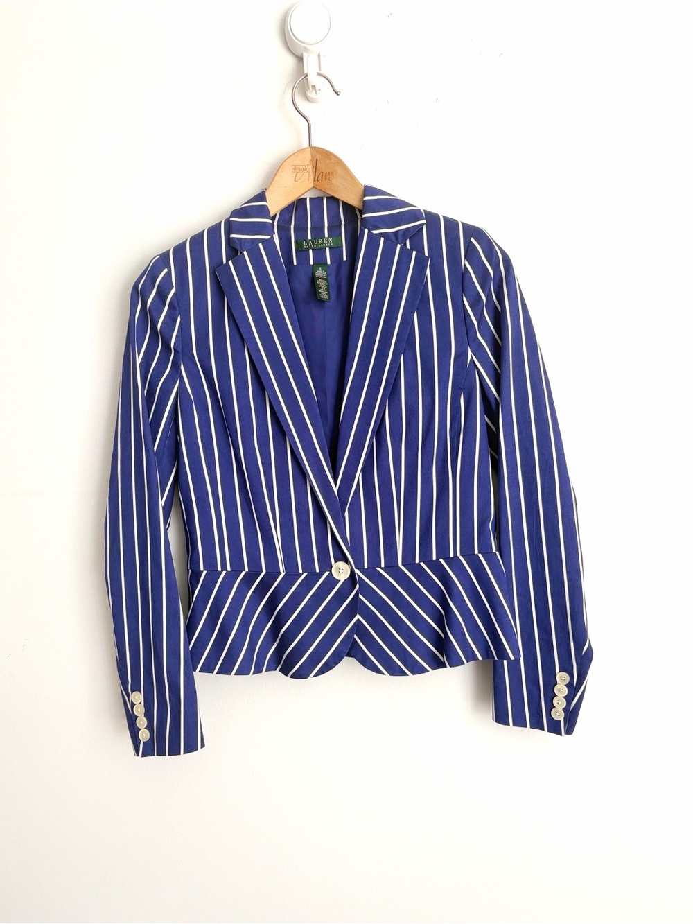 Lauren Ralph Lauren Blue White Striped Silk Cotton Blazer Nautical Preppy 6